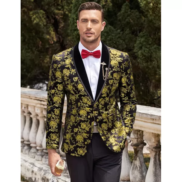 COOFANDY Men's Floral Tuxedo Jacket Shawl Lapel One Button Velvet Suit Jacket Dinner Prom Party Wedding Blazer