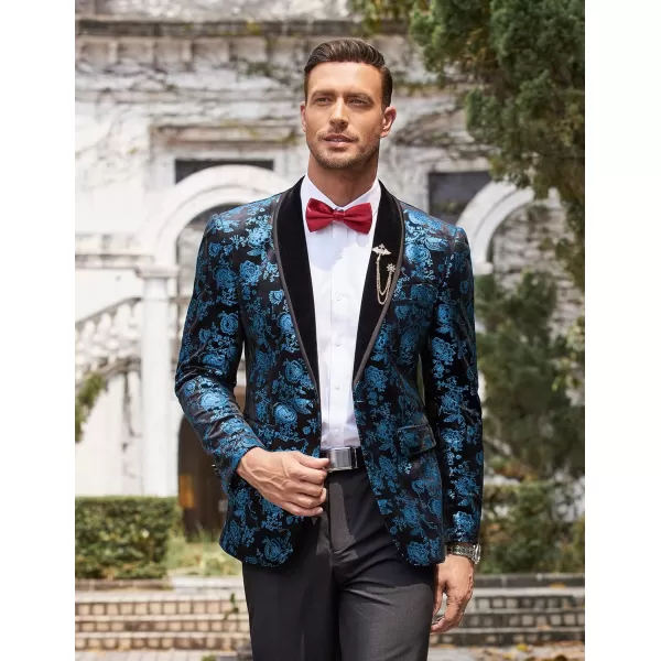 COOFANDY Men's Floral Tuxedo Jacket Shawl Lapel One Button Velvet Suit Jacket Dinner Prom Party Wedding Blazer