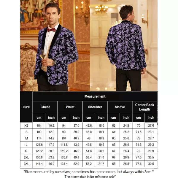 COOFANDY Men's Floral Tuxedo Jacket Shawl Lapel One Button Velvet Suit Jacket Dinner Prom Party Wedding Blazer