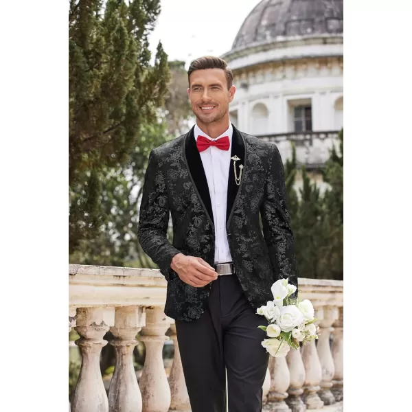 COOFANDY Men's Floral Tuxedo Jacket Shawl Lapel One Button Velvet Suit Jacket Dinner Prom Party Wedding Blazer