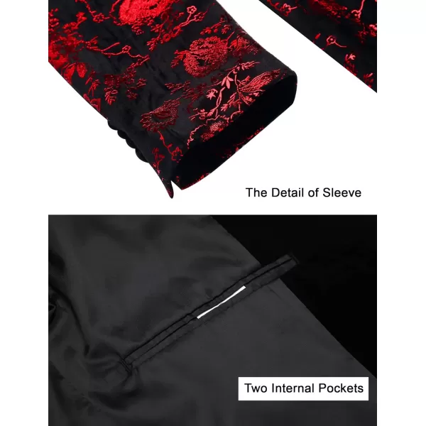 COOFANDY Men's Floral Tuxedo Jacket Shawl Lapel One Button Velvet Suit Jacket Dinner Prom Party Wedding Blazer