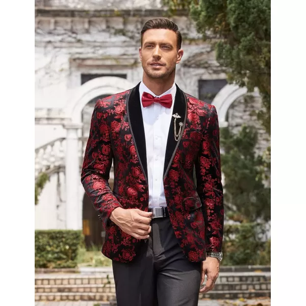 COOFANDY Men's Floral Tuxedo Jacket Shawl Lapel One Button Velvet Suit Jacket Dinner Prom Party Wedding Blazer