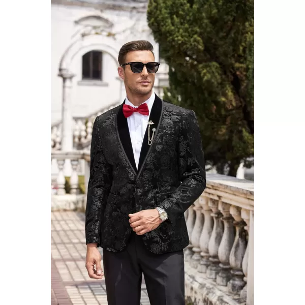 COOFANDY Men's Floral Tuxedo Jacket Shawl Lapel One Button Velvet Suit Jacket Dinner Prom Party Wedding Blazer