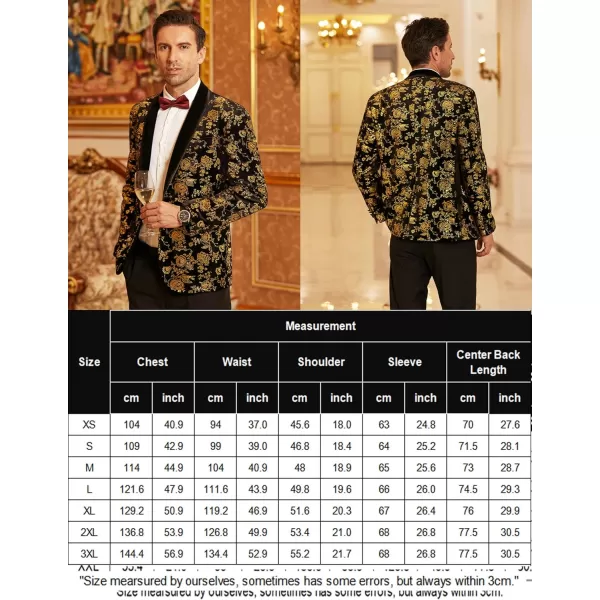 COOFANDY Men's Floral Tuxedo Jacket Shawl Lapel One Button Velvet Suit Jacket Dinner Prom Party Wedding Blazer