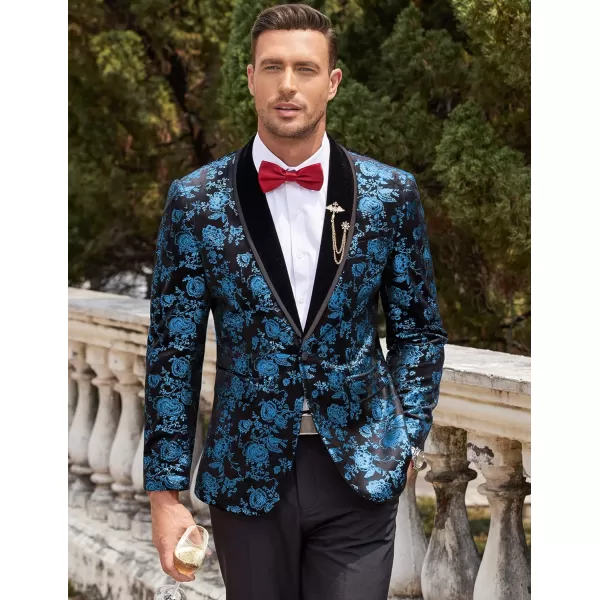 COOFANDY Men's Floral Tuxedo Jacket Shawl Lapel One Button Velvet Suit Jacket Dinner Prom Party Wedding Blazer