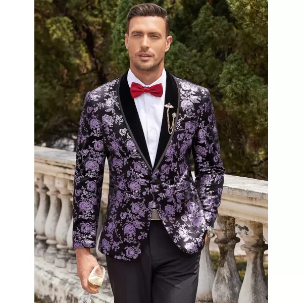 COOFANDY Men's Floral Tuxedo Jacket Shawl Lapel One Button Velvet Suit Jacket Dinner Prom Party Wedding Blazer