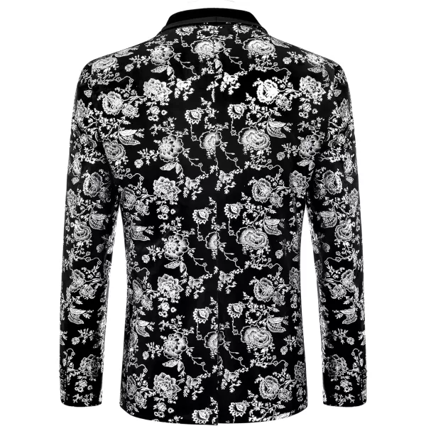 COOFANDY Men's Floral Tuxedo Jacket Shawl Lapel One Button Velvet Suit Jacket Dinner Prom Party Wedding Blazer
