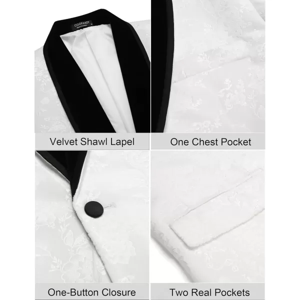 COOFANDY Men's Floral Tuxedo Jacket Shawl Lapel One Button Velvet Suit Jacket Dinner Prom Party Wedding Blazer