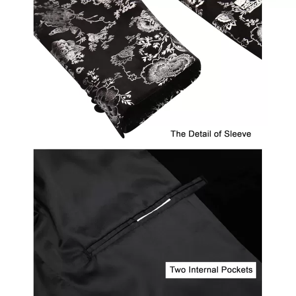 COOFANDY Men's Floral Tuxedo Jacket Shawl Lapel One Button Velvet Suit Jacket Dinner Prom Party Wedding Blazer