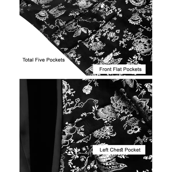 COOFANDY Men's Floral Tuxedo Jacket Shawl Lapel One Button Velvet Suit Jacket Dinner Prom Party Wedding Blazer