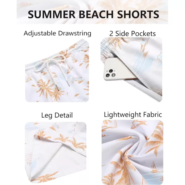 COOFANDY Men's Hawaiian Beach Shorts Elastic Waist Drawstring Lightweight Summer Casual Shorts with Pocket