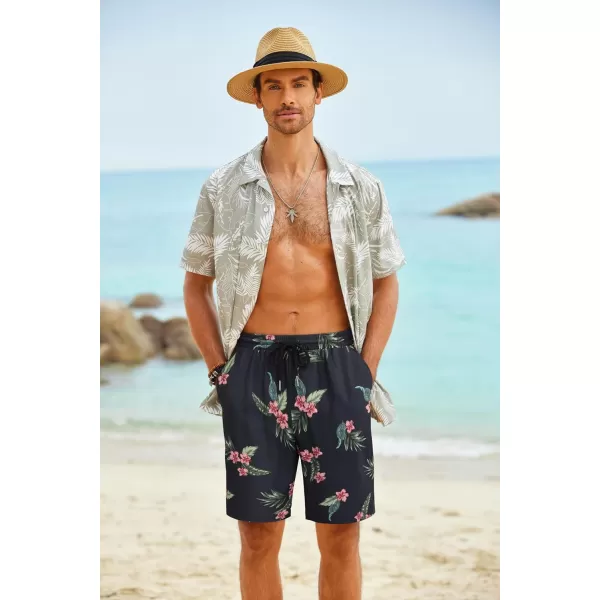 COOFANDY Men's Hawaiian Beach Shorts Elastic Waist Drawstring Lightweight Summer Casual Shorts with Pocket