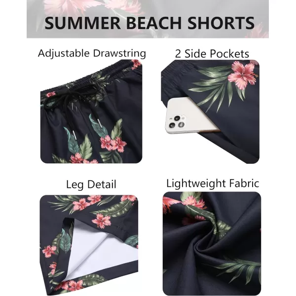 COOFANDY Men's Hawaiian Beach Shorts Elastic Waist Drawstring Lightweight Summer Casual Shorts with Pocket