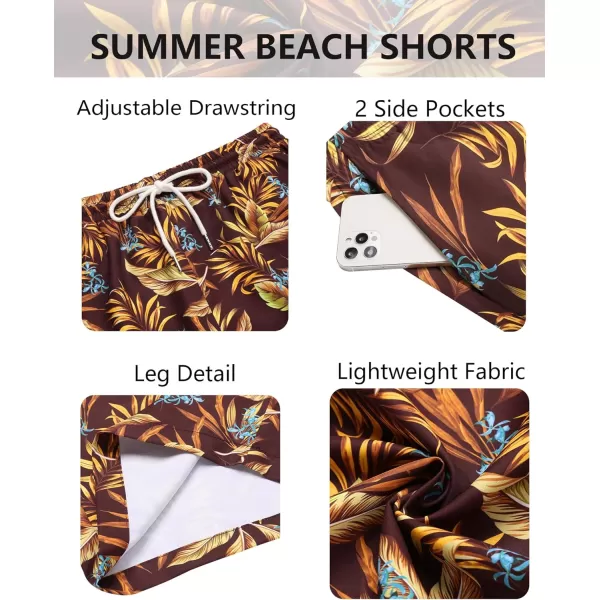 COOFANDY Men's Hawaiian Beach Shorts Elastic Waist Drawstring Lightweight Summer Casual Shorts with Pocket