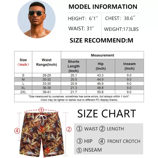 COOFANDY Men's Hawaiian Beach Shorts Elastic Waist Drawstring Lightweight Summer Casual Shorts with Pocket