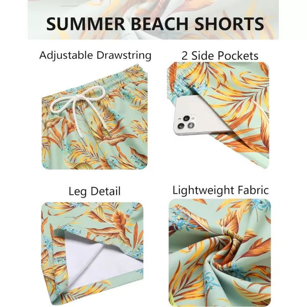COOFANDY Men's Hawaiian Beach Shorts Elastic Waist Drawstring Lightweight Summer Casual Shorts with Pocket