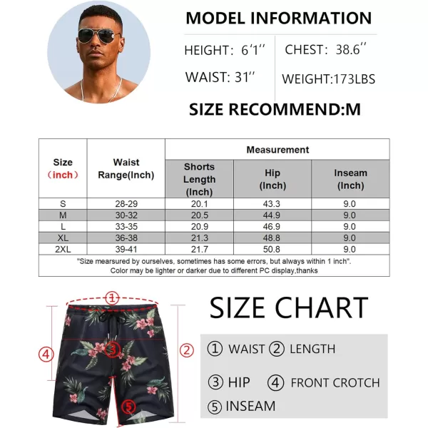 COOFANDY Men's Hawaiian Beach Shorts Elastic Waist Drawstring Lightweight Summer Casual Shorts with Pocket