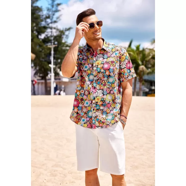 COOFANDY Mens Hawaiian Tropical Shirt Short Sleeve Casual Button Down Floral Summer Beach Shirts with Pocket