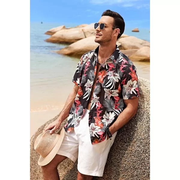 COOFANDY Mens Hawaiian Tropical Shirt Short Sleeve Casual Button Down Floral Summer Beach Shirts with Pocket