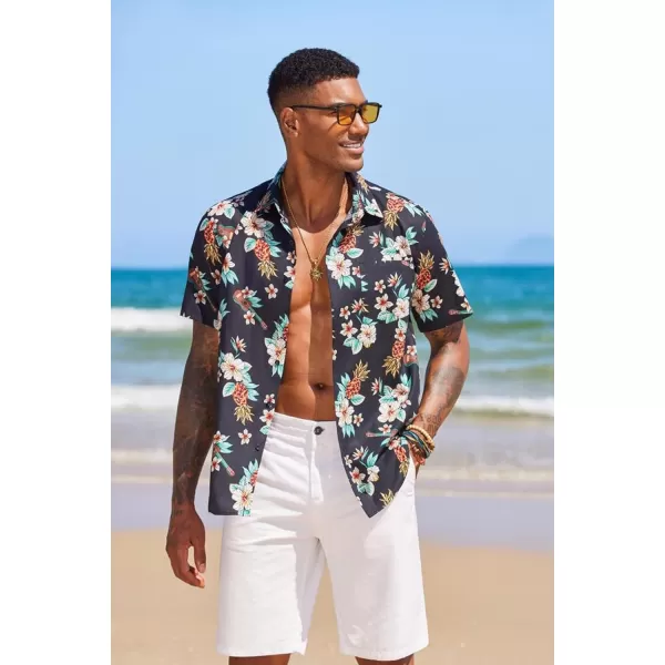 COOFANDY Mens Hawaiian Tropical Shirt Short Sleeve Casual Button Down Floral Summer Beach Shirts with Pocket