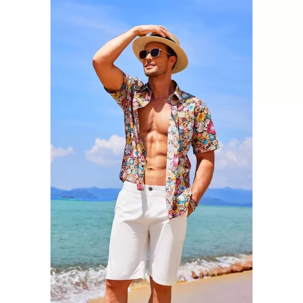 COOFANDY Mens Hawaiian Tropical Shirt Short Sleeve Casual Button Down Floral Summer Beach Shirts with Pocket