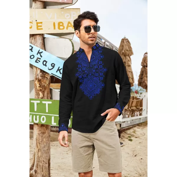 COOFANDY Men's Henley Shirt Long Sleeve Floral Print Casual Zip Up Cotton Beach Party Hippie T Shirt