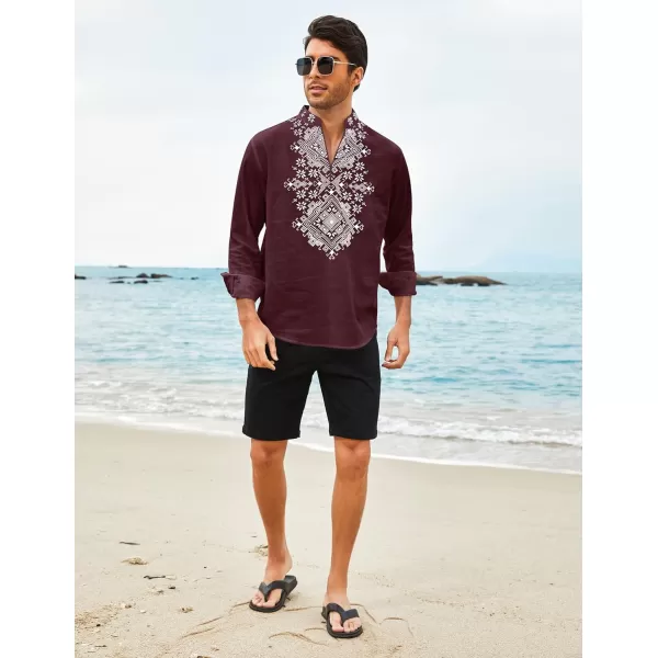 COOFANDY Men's Henley Shirt Long Sleeve Floral Print Casual Zip Up Cotton Beach Party Hippie T Shirt