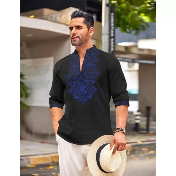 COOFANDY Men's Henley Shirt Long Sleeve Floral Print Casual Zip Up Cotton Beach Party Hippie T Shirt