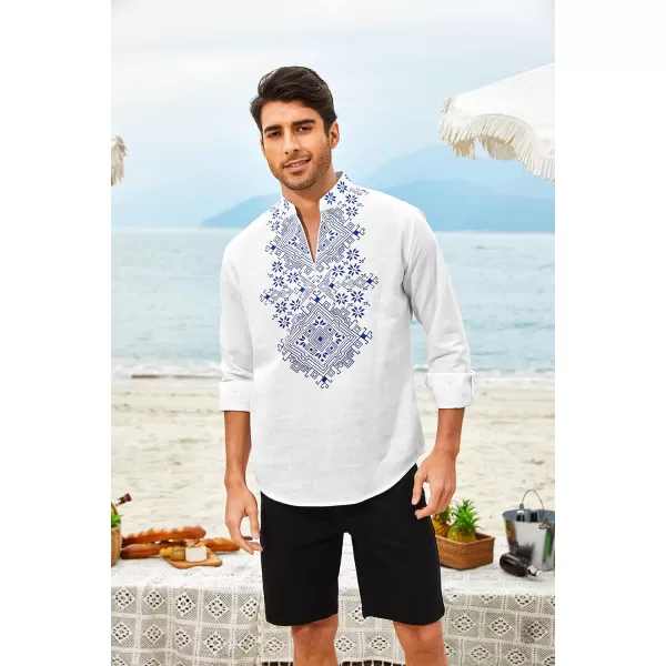 COOFANDY Men's Henley Shirt Long Sleeve Floral Print Casual Zip Up Cotton Beach Party Hippie T Shirt