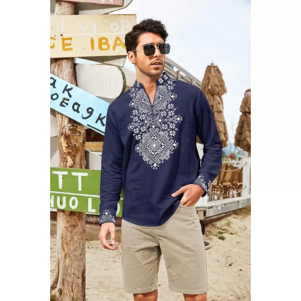 COOFANDY Men's Henley Shirt Long Sleeve Floral Print Casual Zip Up Cotton Beach Party Hippie T Shirt