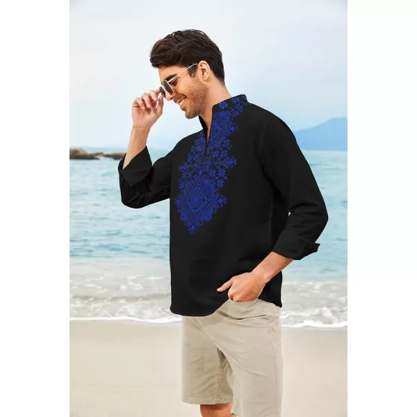 COOFANDY Men's Henley Shirt Long Sleeve Floral Print Casual Zip Up Cotton Beach Party Hippie T Shirt