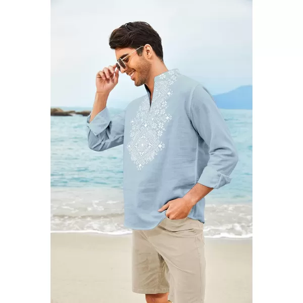 COOFANDY Men's Henley Shirt Long Sleeve Floral Print Casual Zip Up Cotton Beach Party Hippie T Shirt