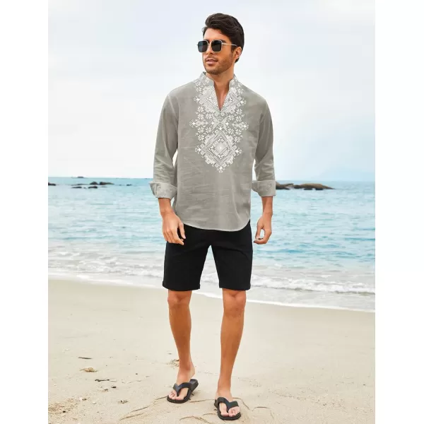 COOFANDY Men's Henley Shirt Long Sleeve Floral Print Casual Zip Up Cotton Beach Party Hippie T Shirt