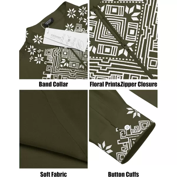 COOFANDY Men's Henley Shirt Long Sleeve Floral Print Casual Zip Up Cotton Beach Party Hippie T Shirt