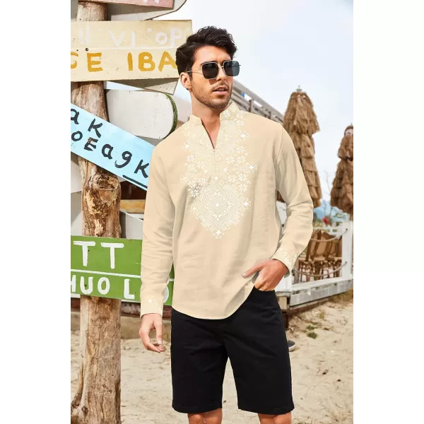 COOFANDY Men's Henley Shirt Long Sleeve Floral Print Casual Zip Up Cotton Beach Party Hippie T Shirt