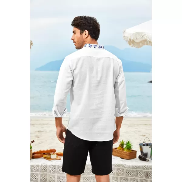 COOFANDY Men's Henley Shirt Long Sleeve Floral Print Casual Zip Up Cotton Beach Party Hippie T Shirt