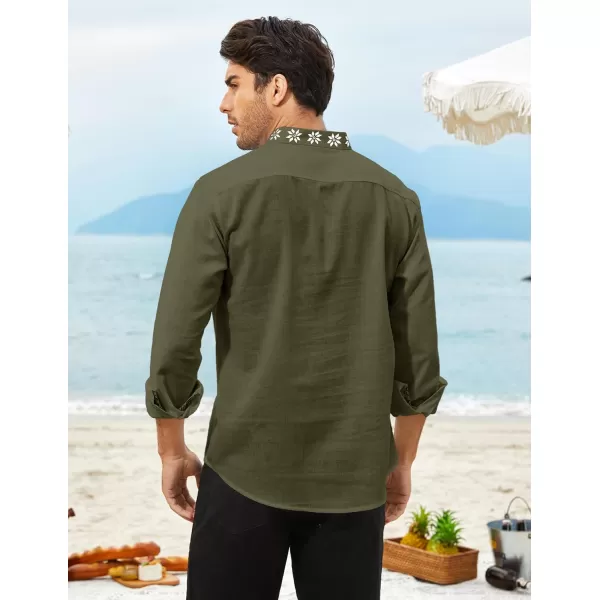 COOFANDY Men's Henley Shirt Long Sleeve Floral Print Casual Zip Up Cotton Beach Party Hippie T Shirt