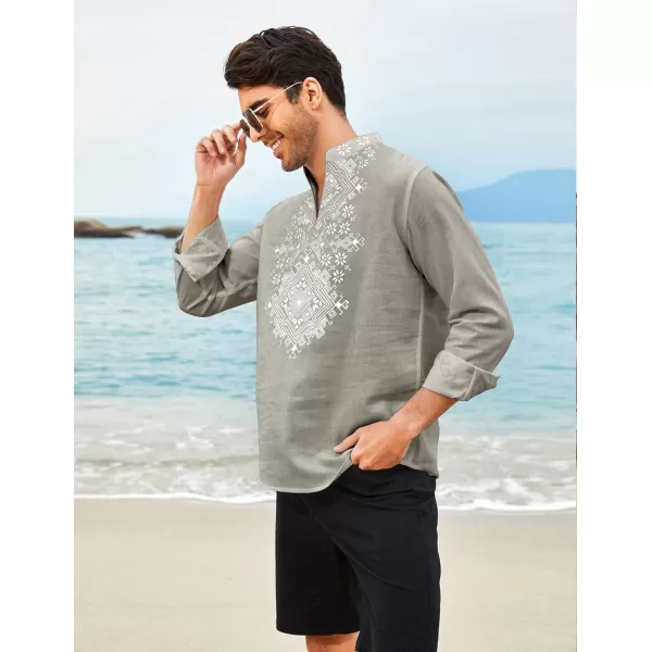 COOFANDY Men's Henley Shirt Long Sleeve Floral Print Casual Zip Up Cotton Beach Party Hippie T Shirt