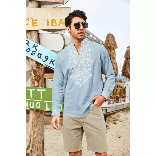 COOFANDY Men's Henley Shirt Long Sleeve Floral Print Casual Zip Up Cotton Beach Party Hippie T Shirt