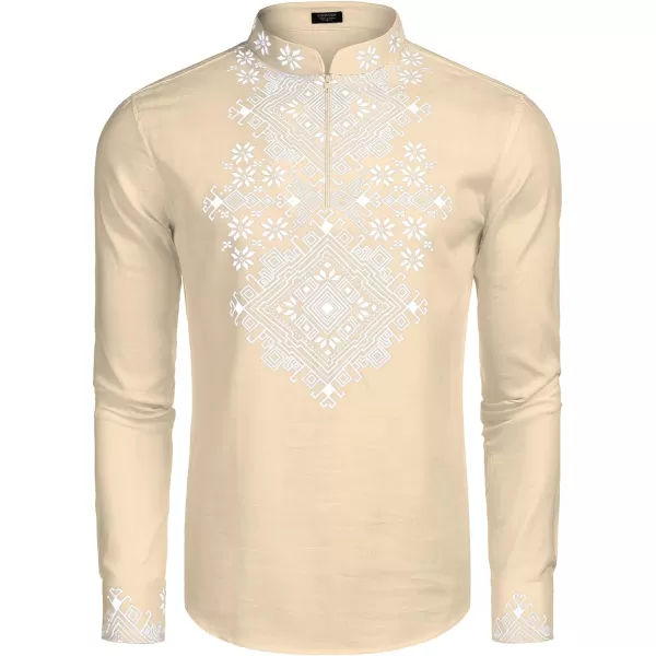 COOFANDY Men's Henley Shirt Long Sleeve Floral Print Casual Zip Up Cotton Beach Party Hippie T Shirt