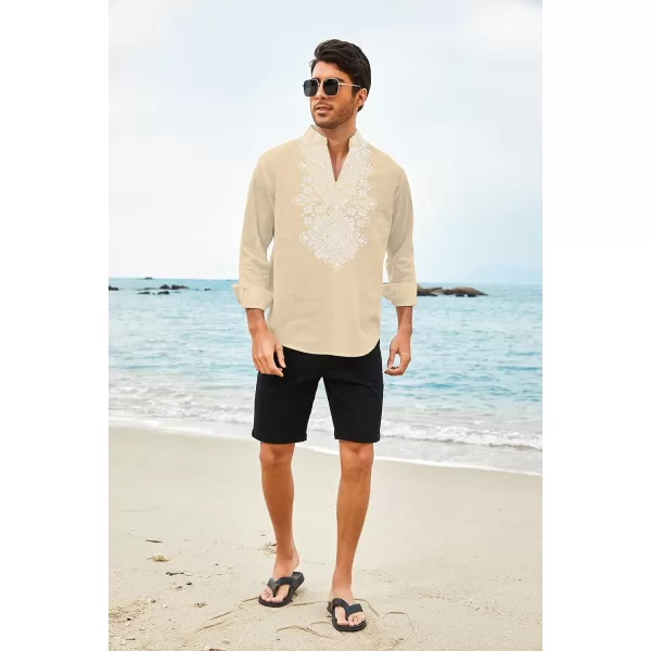 COOFANDY Men's Henley Shirt Long Sleeve Floral Print Casual Zip Up Cotton Beach Party Hippie T Shirt