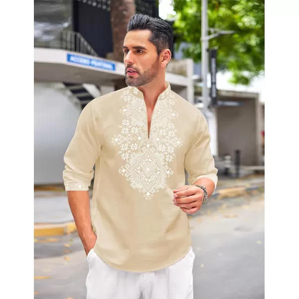 COOFANDY Men's Henley Shirt Long Sleeve Floral Print Casual Zip Up Cotton Beach Party Hippie T Shirt