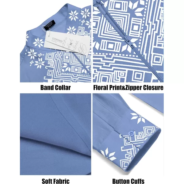 COOFANDY Men's Henley Shirt Long Sleeve Floral Print Casual Zip Up Cotton Beach Party Hippie T Shirt