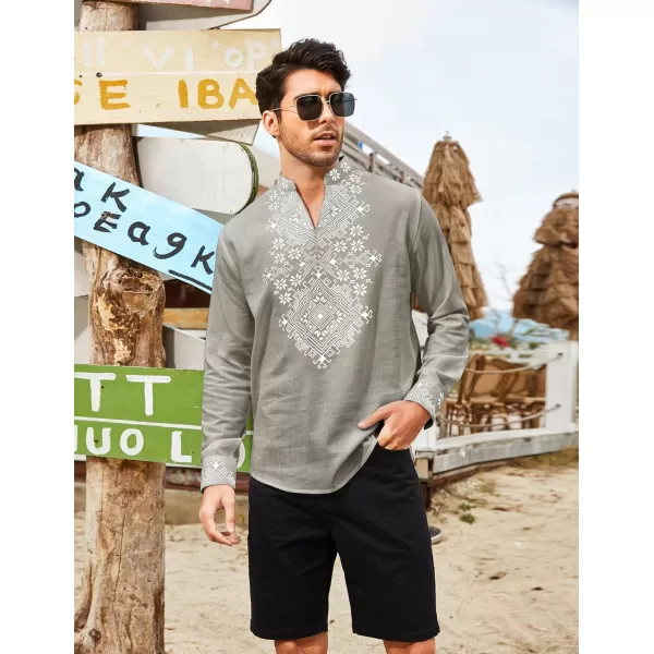 COOFANDY Men's Henley Shirt Long Sleeve Floral Print Casual Zip Up Cotton Beach Party Hippie T Shirt