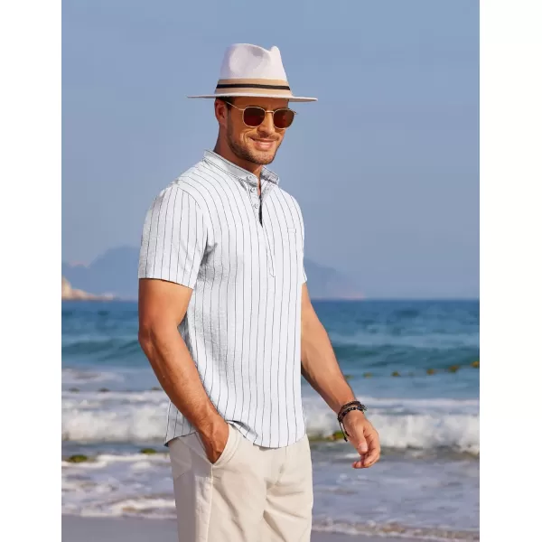 COOFANDY Men's Henley Shirts Band Collar Short Sleeve Shirt Casual Summer Beach Shirt Hippie T Shirt Fashion Hawaiian Shirt
