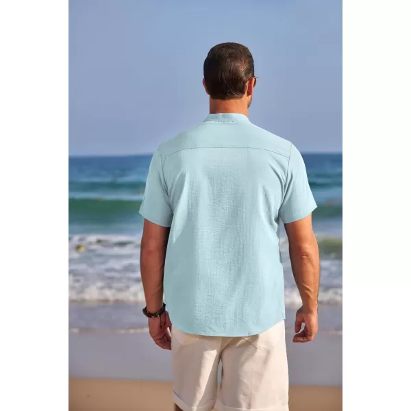 COOFANDY Men's Henley Shirts Band Collar Short Sleeve Shirt Casual Summer Beach Shirt Hippie T Shirt Fashion Hawaiian Shirt