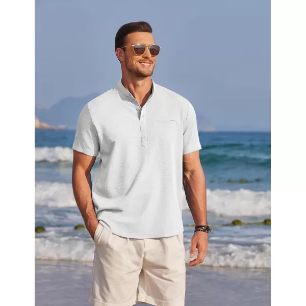 COOFANDY Men's Henley Shirts Band Collar Short Sleeve Shirt Casual Summer Beach Shirt Hippie T Shirt Fashion Hawaiian Shirt