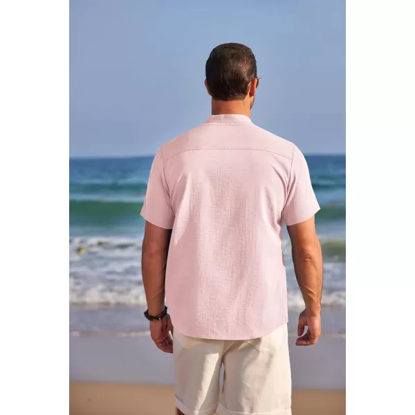 COOFANDY Men's Henley Shirts Band Collar Short Sleeve Shirt Casual Summer Beach Shirt Hippie T Shirt Fashion Hawaiian Shirt