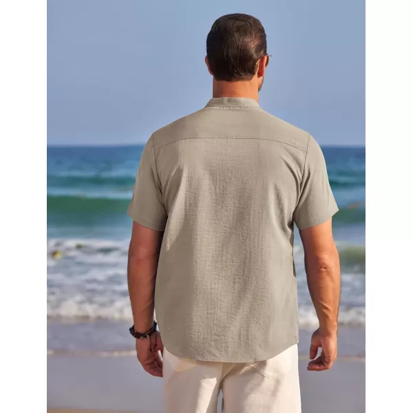 COOFANDY Men's Henley Shirts Band Collar Short Sleeve Shirt Casual Summer Beach Shirt Hippie T Shirt Fashion Hawaiian Shirt