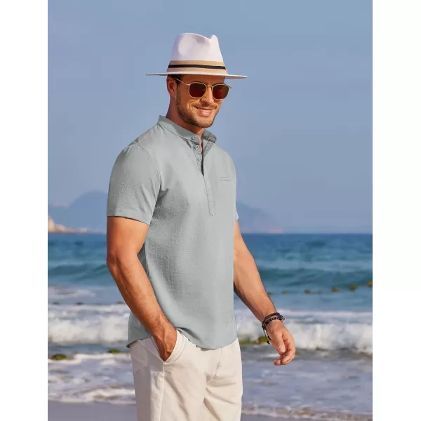 COOFANDY Men's Henley Shirts Band Collar Short Sleeve Shirt Casual Summer Beach Shirt Hippie T Shirt Fashion Hawaiian Shirt